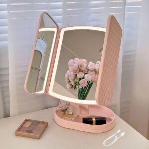 bàn trang điểm gương gập có đèn led