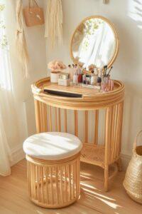 Bàn trang điểm Boho kết hợp gương vintage – Phong cách độc đáo 2025 bàn trang điểm Boho kết hợp gương vintage