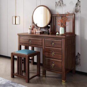 bàn trang điểm gỗ nguyên tấm tân cổ điển